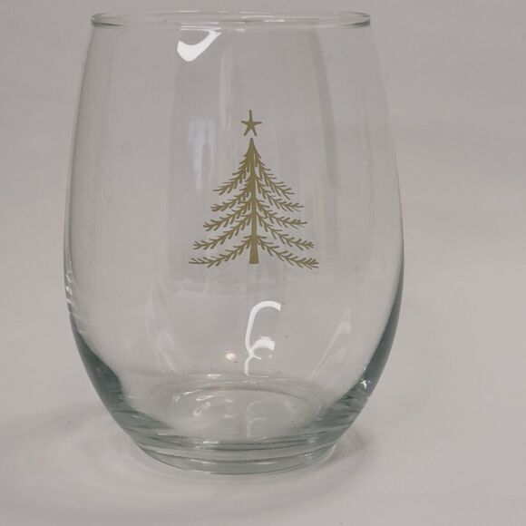 Stemless Wine Glass Gold Christmas Tree w/Star Holiday Season 16 oz Single - Picture 3 of 7
